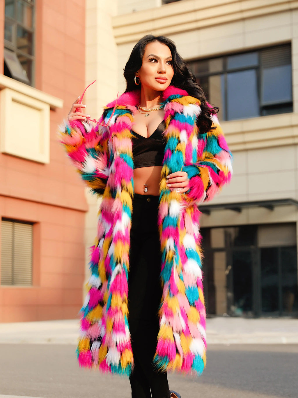 Women’s Long Faux Fur Coat – Wide-Waisted Warm Autumn/Winter Outerwear