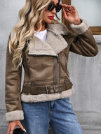 Women’s Faux Leather Jacket – Casual Zip-Up Outerwear for Autumn & Winter