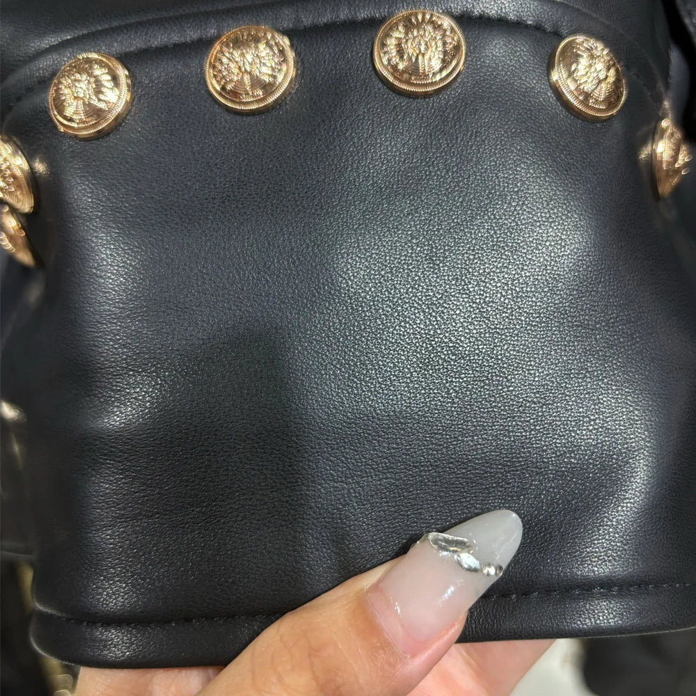 Women’s Genuine Sheepskin Moto Jacket – Rivet Detail Biker Leather Jacket