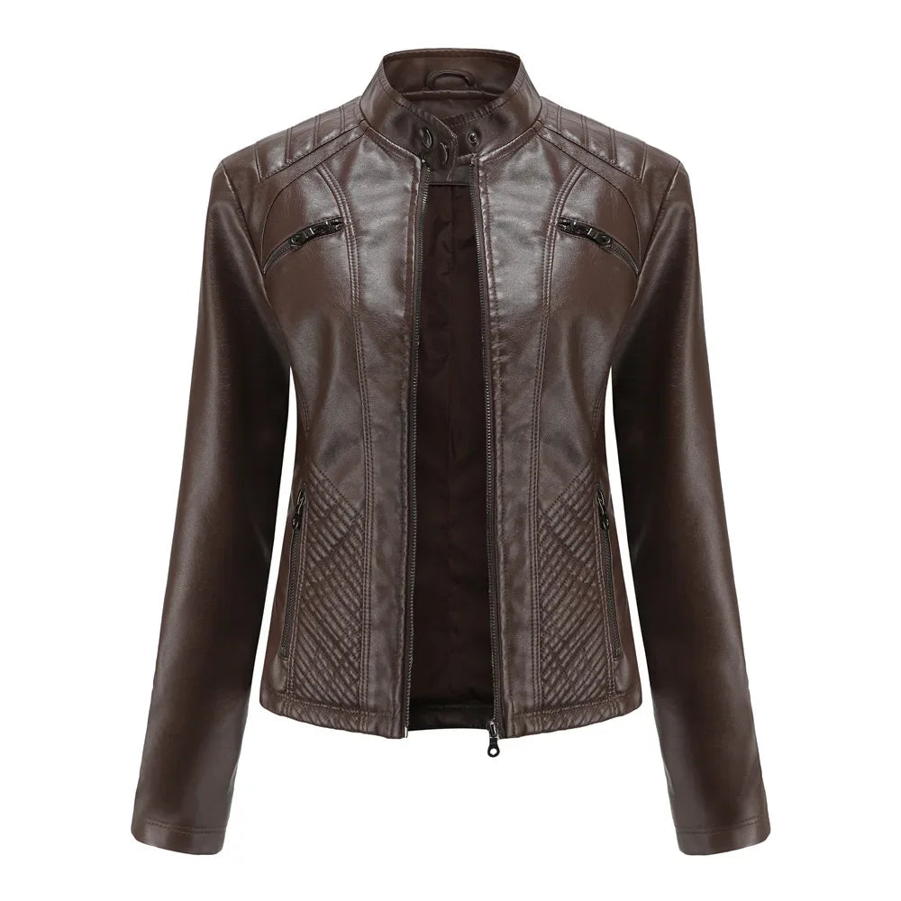 Women’s Lightweight Faux Leather Jacket – Casual Spring/Summer Outerwear