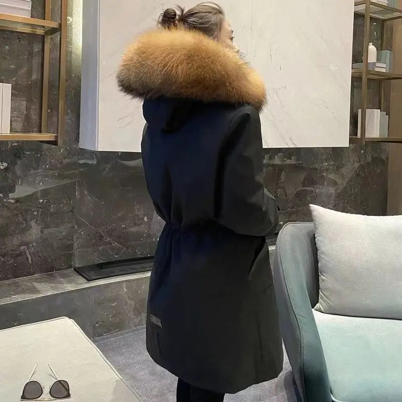 Women’s Hooded Winter Coat with Adjustable Waist – Wool Lined