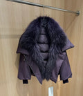 Women's White Duck Down Jacket with Fox Fur – Oversized Wide-Waist Winter Coat