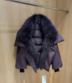 Women's White Duck Down Jacket with Fox Fur – Oversized Wide-Waist Winter Coat