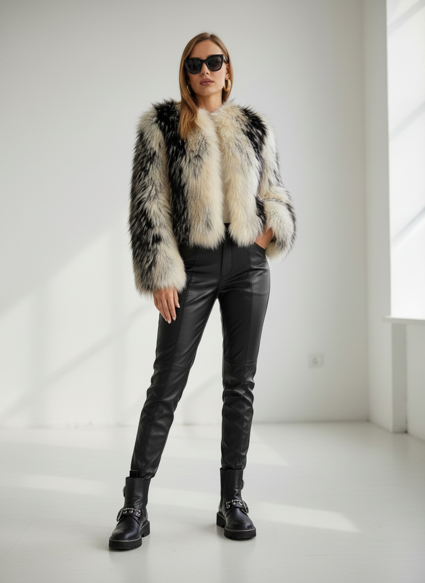 Contrast Faux Fur Coat – Wide-Waisted High Street Jacket