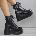 Women's Platform Wedge Ankle Boots – Lace-Up Winter Street Style