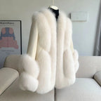 Women’s Mid-Length Real Fox Fur Coat – Wide-Waisted Luxury Winter Outerwear