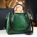 Genuine Leather Crocodile Print Bucket Tote – Vintage Shoulder & Crossbody Bag