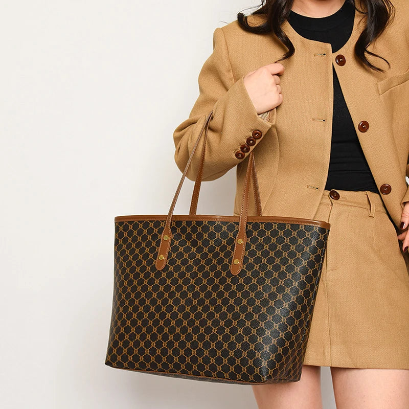 Women’s Geometric Casual Tote Bag – PU Shoulder Handbag