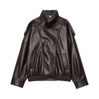 Women’s Faux Leather Streetwear Jacket – Zip-Up Autumn/Winter Outerwear