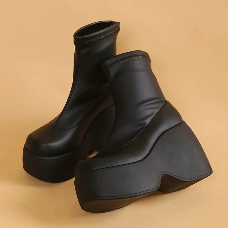 Platform Wedge Ankle Boots – Stretch Shaft