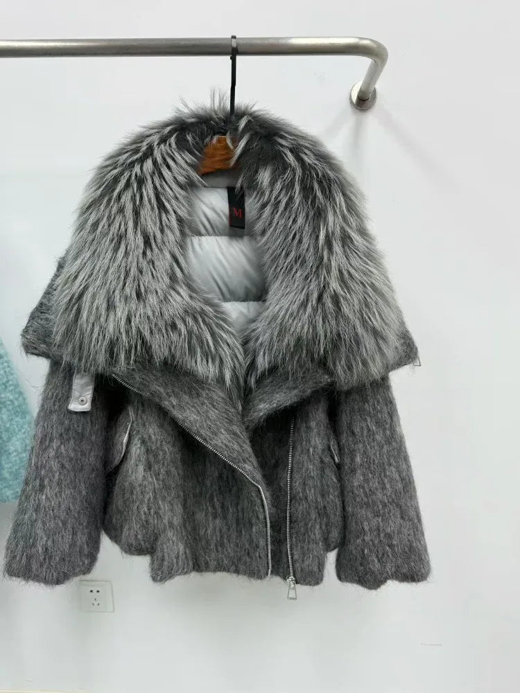Women’s Real Fox Fur Down Jacket – Luxury Winter Office Coat