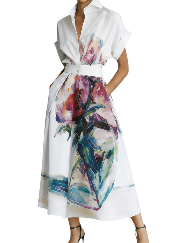 Printed A-Line Midi Dress – Loose Fit Collared Summer Dress