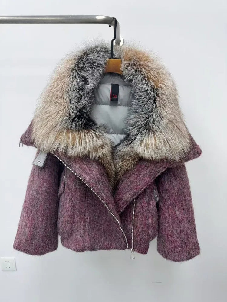 Women’s Real Fox Fur Down Jacket – Luxury Winter Office Coat