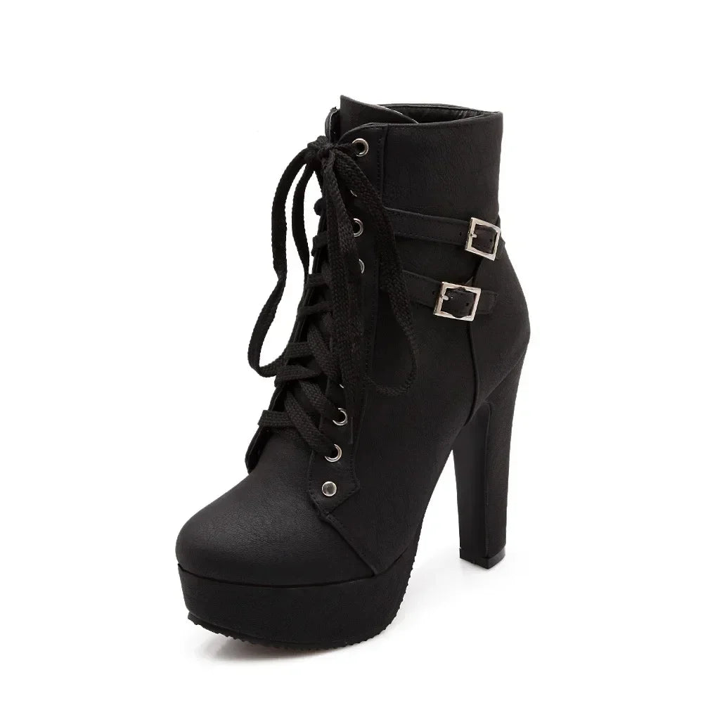 Women’s Retro Ankle Boots – Round Toe Thin Heel Winter Style