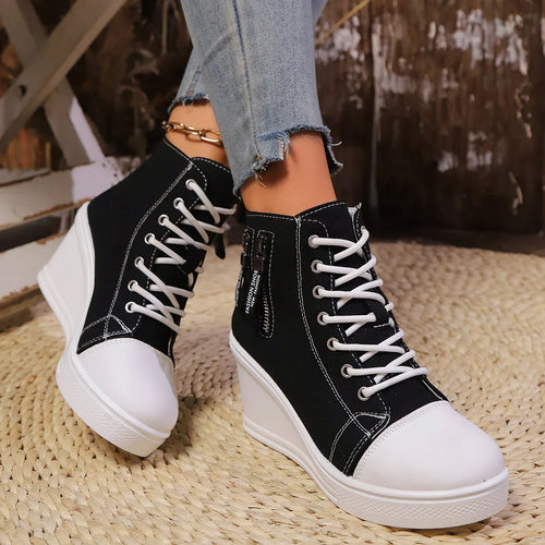 Women’s Canvas Sneakers – Patchwork Zip High Heel | Knut Elgvin
