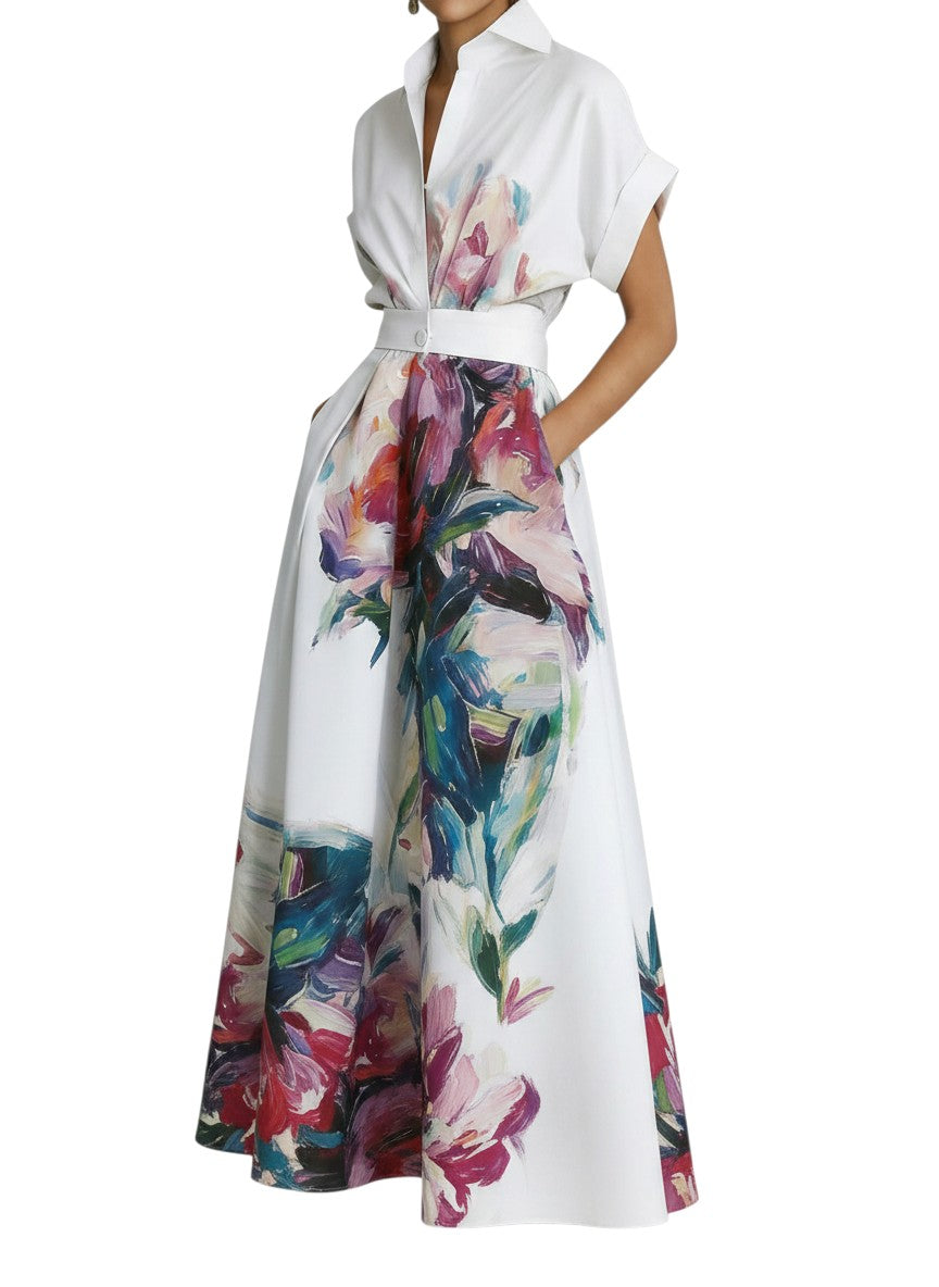 Printed A-Line Midi Dress – Loose Fit Collared Summer Dress