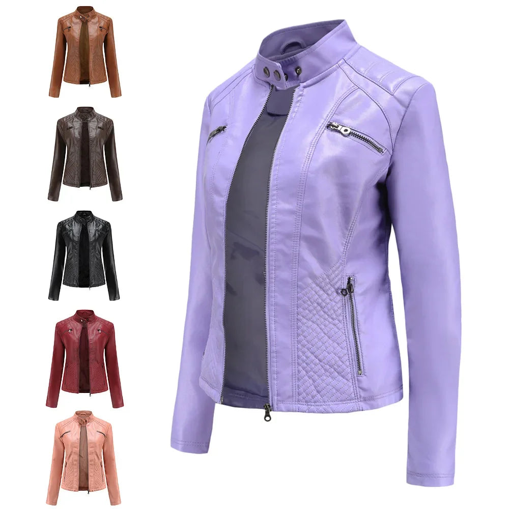 Women’s Lightweight Faux Leather Jacket – Casual Spring/Summer Outerwear