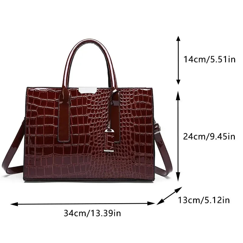 Crocodile Embossed Burgundy Tote Bag – Elegant Structured Handbag