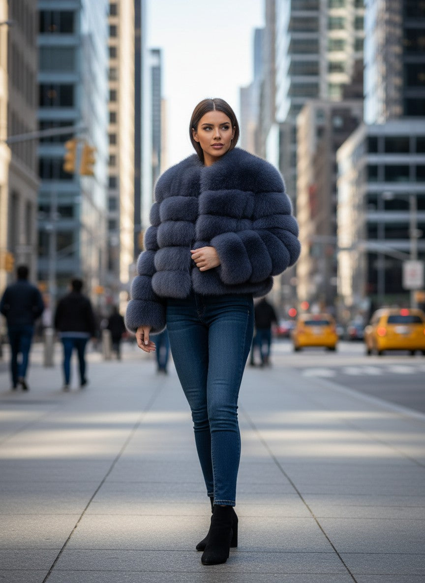 Women’s Genuine Fox Fur Jacket – Luxury Winter Coat | Elegant Office Style