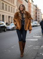 Women's White Duck Down Jacket with Fox Fur – Oversized Wide-Waist Winter Coat