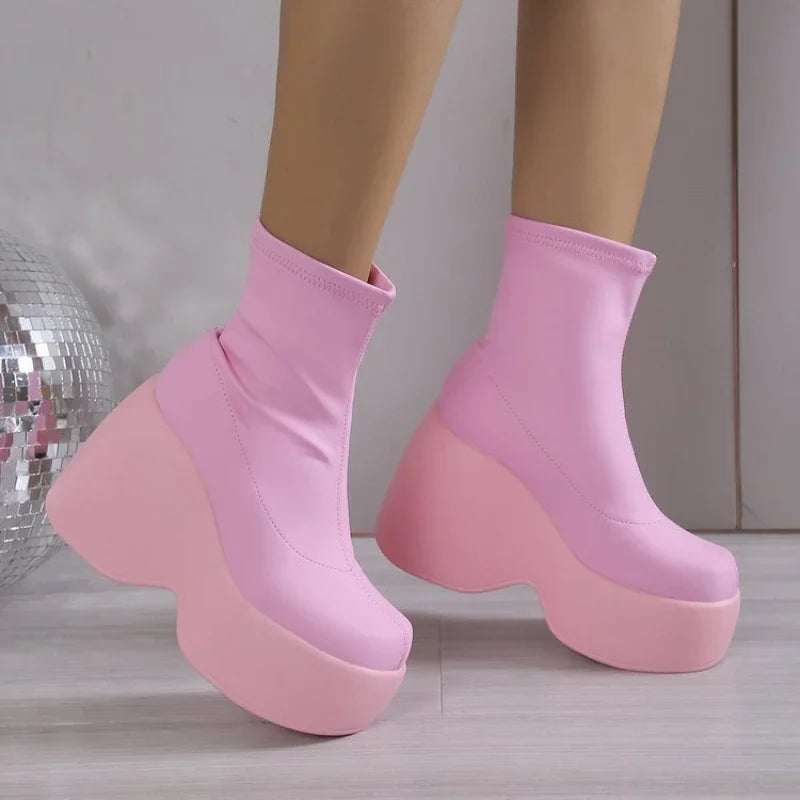 Platform Wedge Ankle Boots – Stretch Shaft