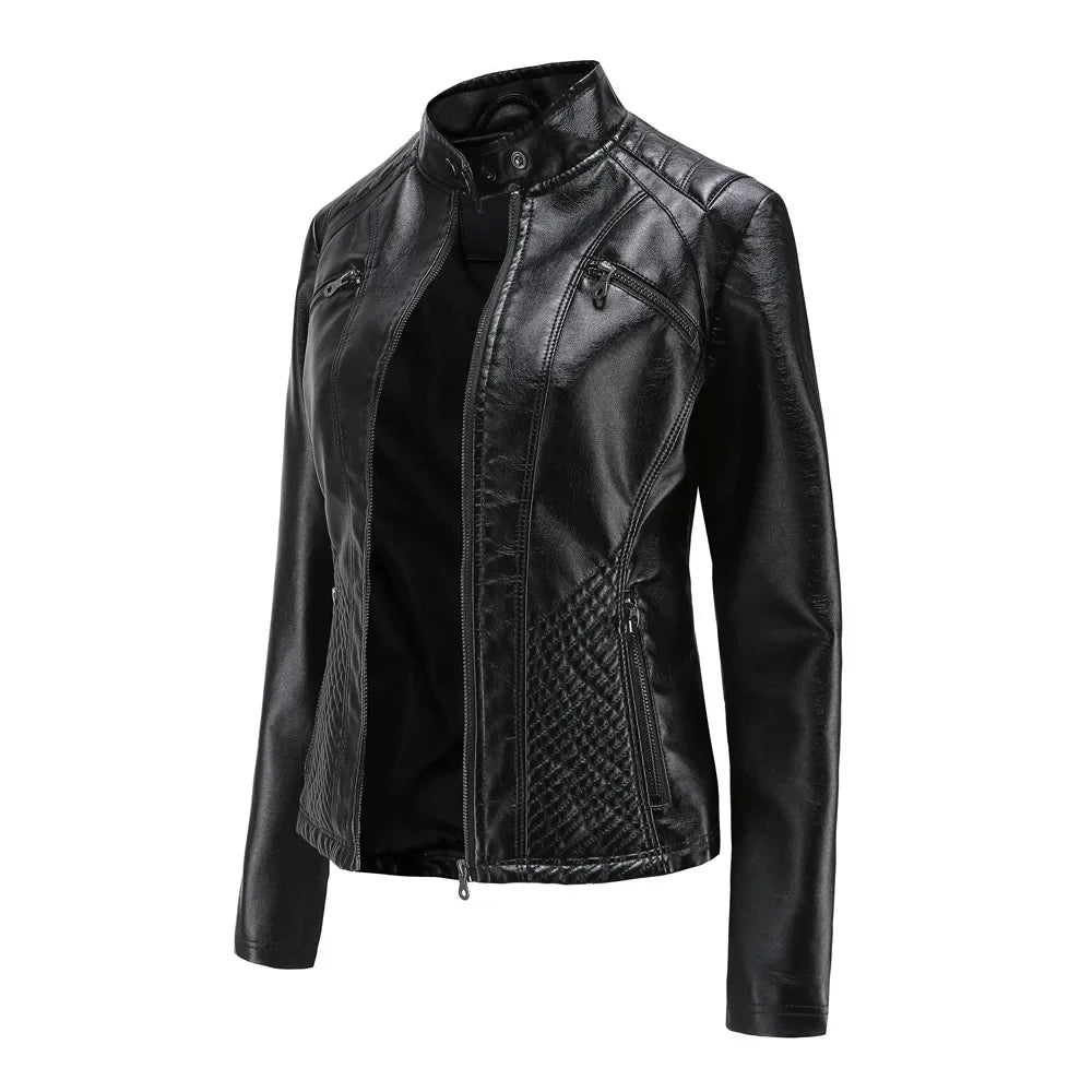 Women’s Lightweight Faux Leather Jacket – Casual Spring/Summer Outerwear