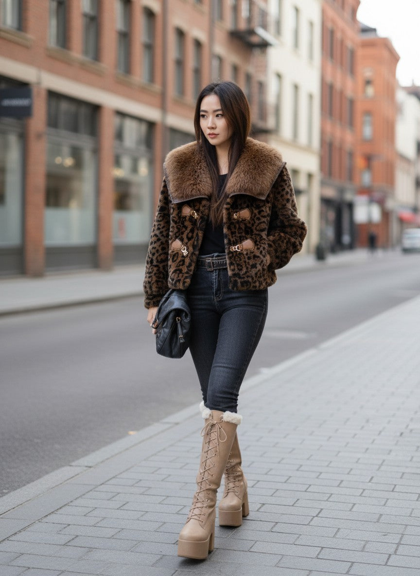 Vintage Faux Fur Coat – Belted Slim Fit Winter Outerwear