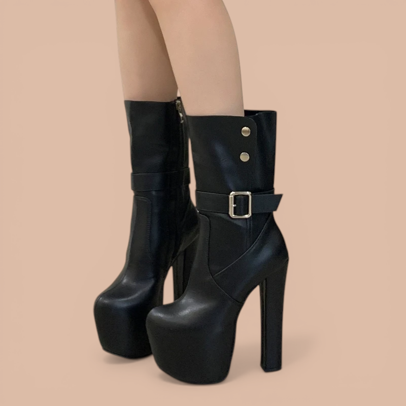 Women’s Platform Ankle Boots – High Heel Square Toe Bohemian Style
