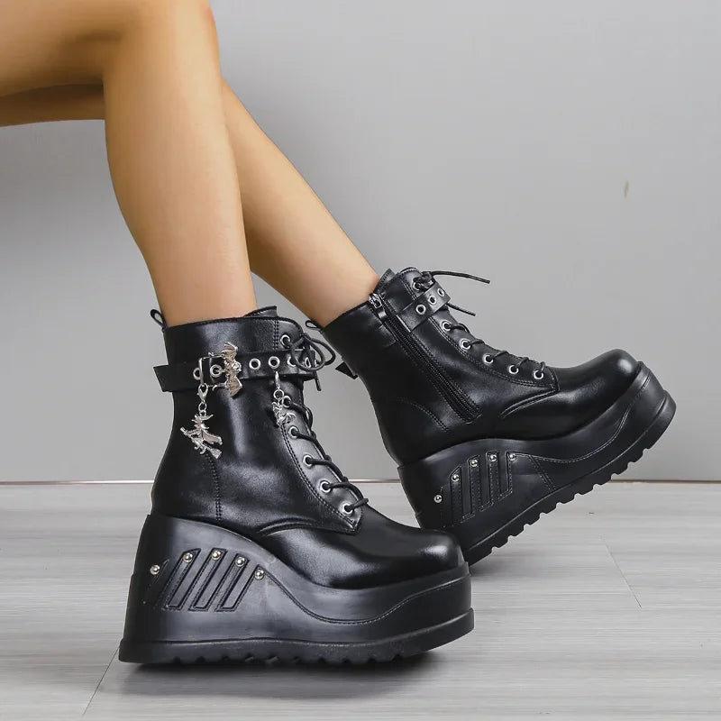 Women's Platform Wedge Ankle Boots – Lace-Up Winter Street Style
