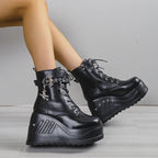 Women's Platform Wedge Ankle Boots – Lace-Up Winter Street Style