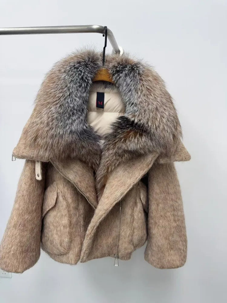 Women’s Real Fox Fur Down Jacket – Luxury Winter Office Coat