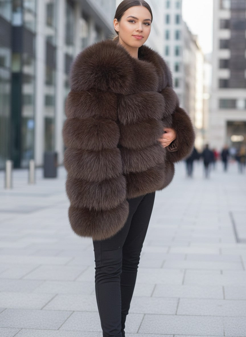 Women’s Genuine Fox Fur Jacket – Luxury Winter Coat | Elegant Office Style