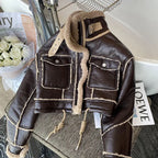 Women’s High-Street Faux Leather Jacket – Embellished Cropped Statement Outerwear