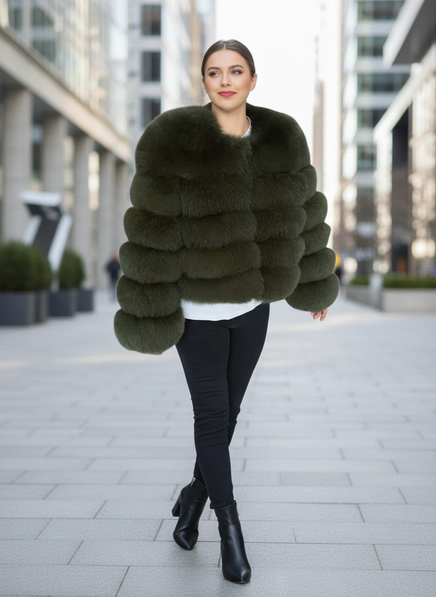 Women’s Genuine Fox Fur Jacket – Luxury Winter Coat | Elegant Office Style