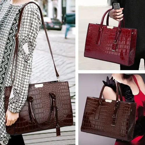 Crocodile Embossed Burgundy Tote Bag – Elegant Structured Handbag