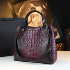 Genuine Leather Crocodile Print Bucket Tote – Vintage Shoulder & Crossbody Bag