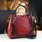 Genuine Leather Crocodile Print Bucket Tote – Vintage Shoulder & Crossbody Bag