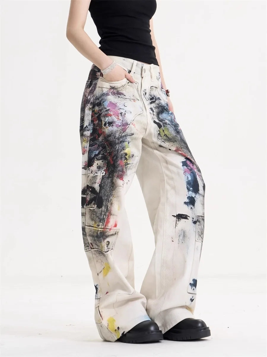 Women’s American Vintage Doodle Jeans – Y2K High-Street Wide-Leg Denim Pants