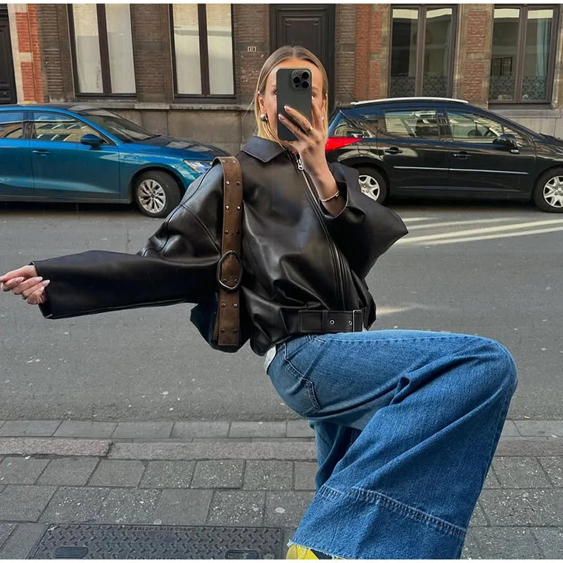 Women’s American Retro Patchwork Bomber Jacket – Vintage Zip-Up Outerwear