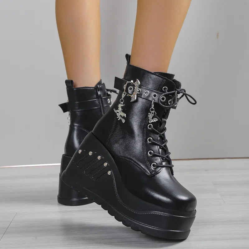 Women's Platform Wedge Ankle Boots – Lace-Up Winter Street Style