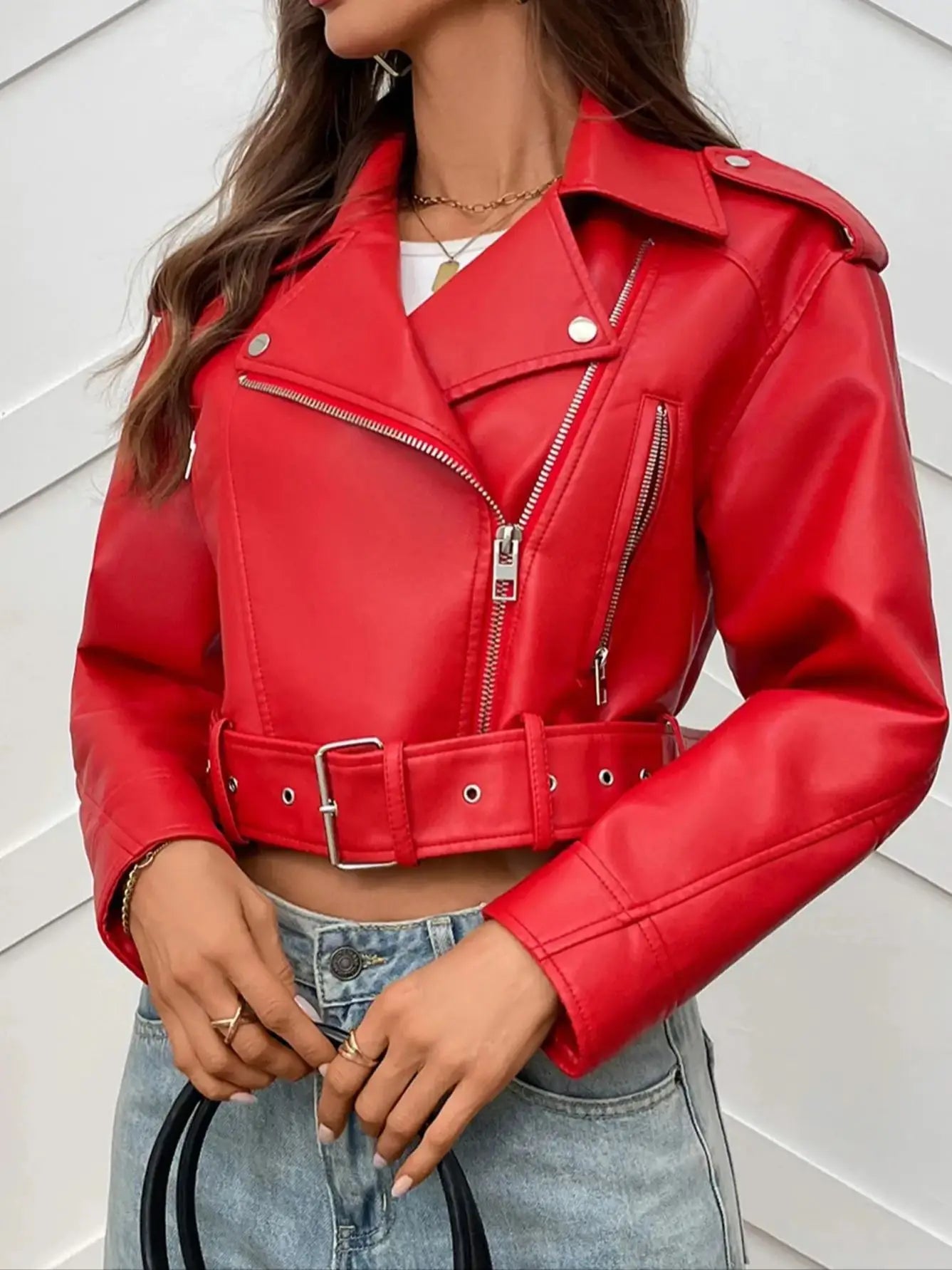 Women’s Faux Leather Zip Jacket – Casual All-Season Outerwear