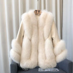 Women’s Mid-Length Real Fox Fur Coat – Wide-Waisted Luxury Winter Outerwear