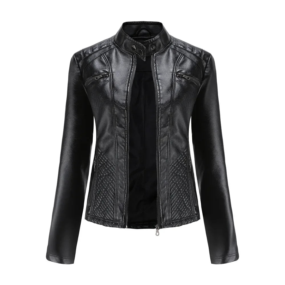 Women’s Lightweight Faux Leather Jacket – Casual Spring/Summer Outerwear
