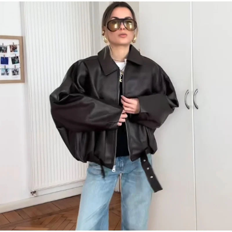 Women’s American Retro Patchwork Bomber Jacket – Vintage Zip-Up Outerwear
