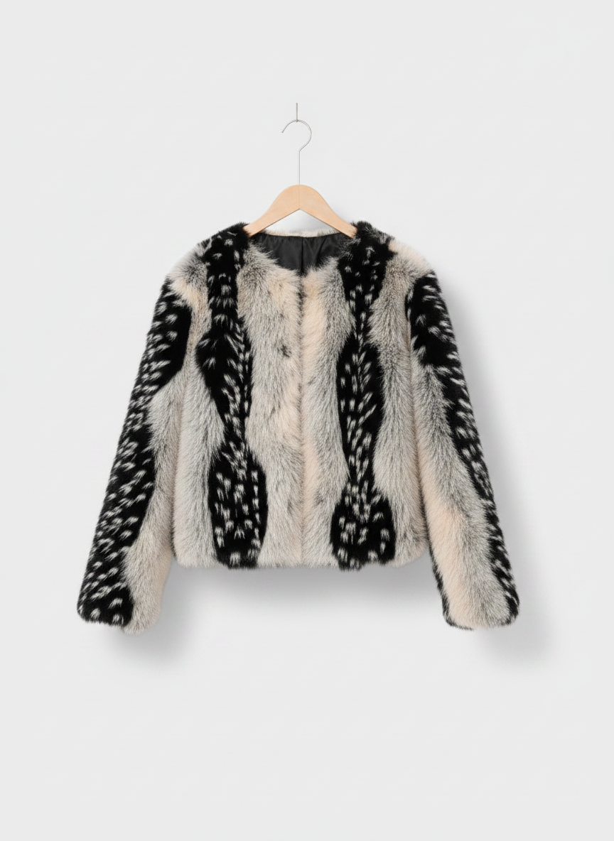 Contrast Faux Fur Coat – Wide-Waisted High Street Jacket