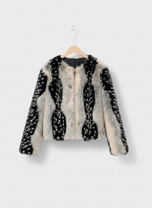 Contrast Faux Fur Coat – Wide-Waisted High Street Jacket