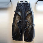 Women’s Y2K High-Street Cargo Jeans – Embroidered Loose-Fit Plaid Pants