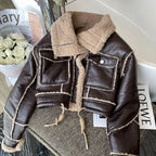 Women’s High-Street Faux Leather Jacket – Embellished Cropped Statement Outerwear