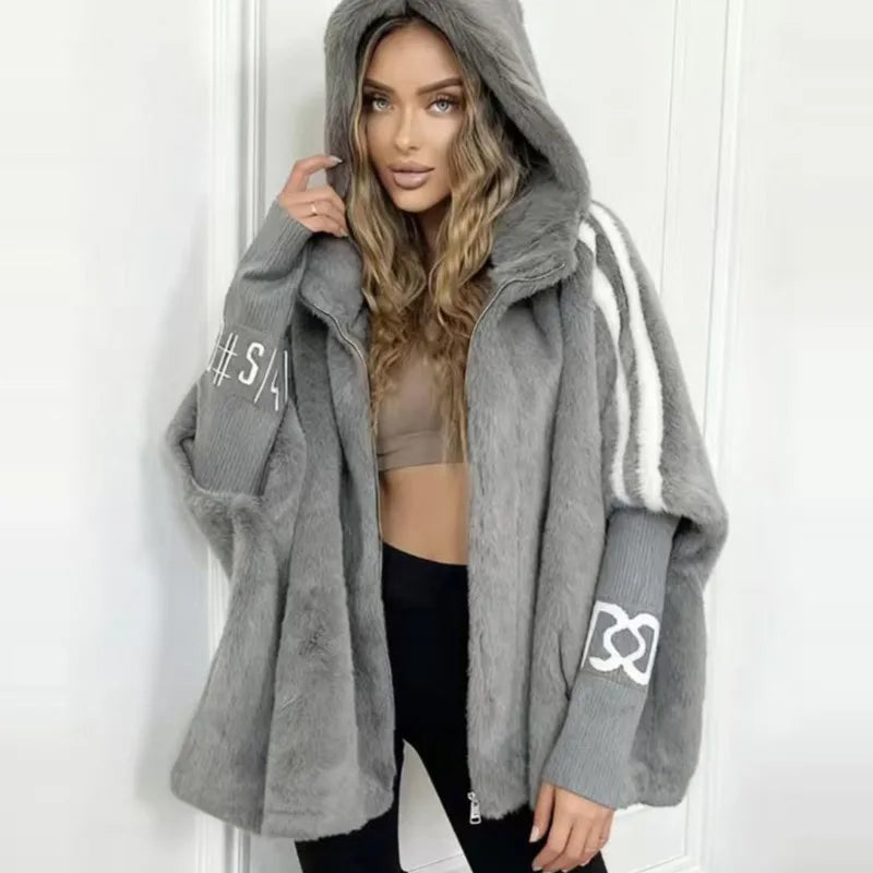 Women’s Batwing Sleeve Hooded Jacket – Zipper Closure