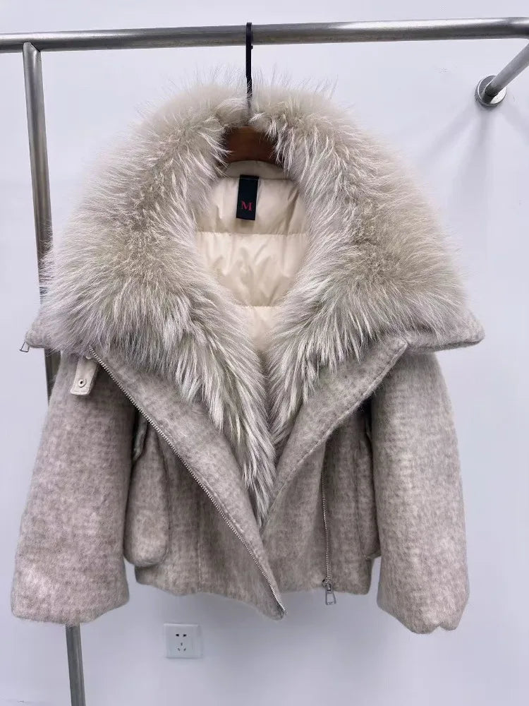 Women’s Real Fox Fur Down Jacket – Luxury Winter Office Coat